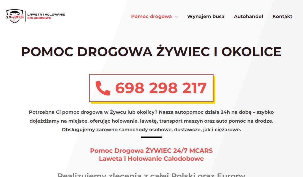  Pomoc Drogowa ŻYWIEC 24/7 MCARS | Laweta Żywiec | Holowanie Całodobowe